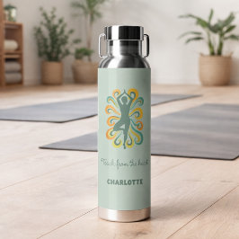 Yoga instructor retro swirls name quote sage green trinkflasche