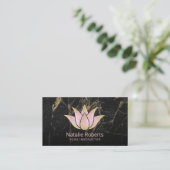 Yoga Instructor Rose Gold Lotus Black Marble Visitenkarte (Stehend Vorderseite)