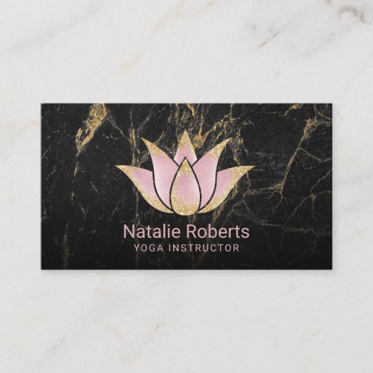 Yoga Instructor Rose Gold Lotus Black Marble Visitenkarte (Vorderseite)