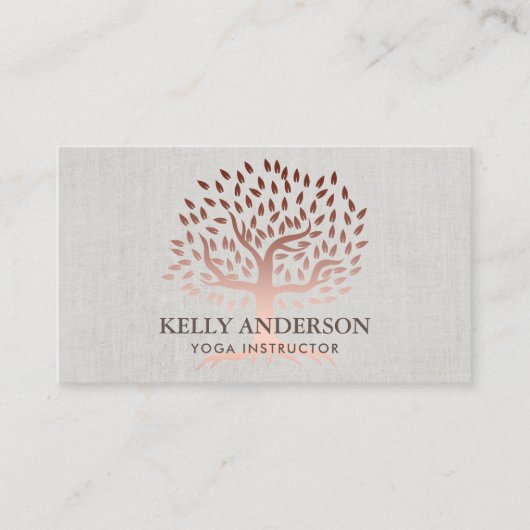 Yoga Instructor Rose Gold Tree Elegante Wäsche Visitenkarte (Vorderseite)