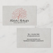 Yoga Instructor Rose Gold Tree Elegantes Leinen Visitenkarte (Vorne/Hinten)