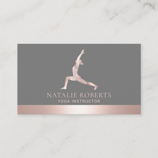 Yoga Instructor Rose Gold Warrior Pose Logo Visitenkarte (Vorderseite)
