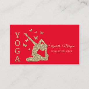 Yoga Instructor, Rot, Gold Glitzer Frauen Silhouet Visitenkarte