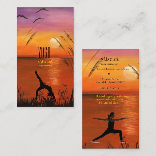 Yoga Instructor Silhouette Pose Sunset Visitenkarte (Vorne/Hinten)