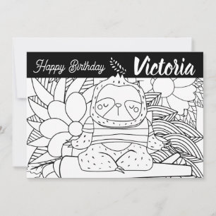 Yoga Instructor Sloth Birthday Floral Coloring Feiertagskarte
