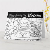 Yoga Instructor Sloth Birthday Floral Coloring Karte (Gelbe Blume)