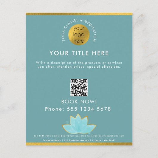 Yoga Instructor Studio Classes Business Logo Lotus Flyer (Vorne)