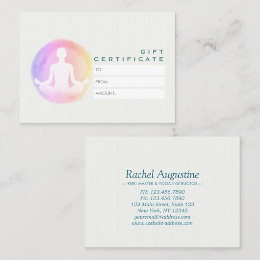 Yoga Instructor Studio Meditation Geschenkgutschei Rabattkarte (Vorne/Hinten)