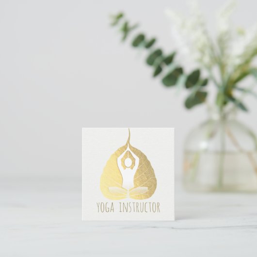 Yoga Instructor Studio Meditation Pose Bodhi Leaf Quadratische Visitenkarte (Stehend Vorderseite)