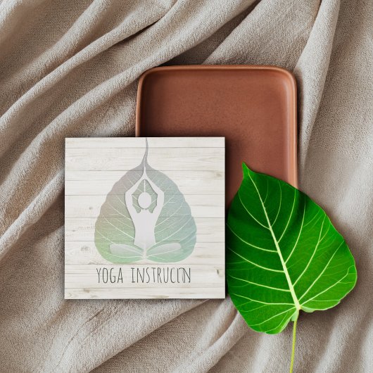 Yoga Instructor Studio Meditation Pose Bodhi Leaf Quadratische Visitenkarte