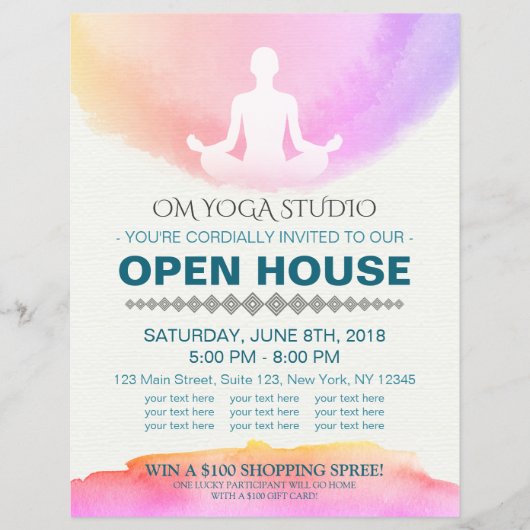Yoga Instructor Studio Meditation Pose Open House Flyer (Vorne)