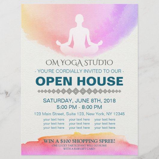 Yoga Instructor Studio Meditation Pose Open House Flyer (Vorne)