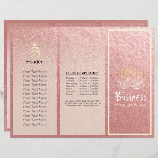 Yoga Instructor Studio Tri-Fold Broschüre Lotus (Vorne/Hinten)