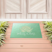 YOGA Instructor Studio Welcome Green Gold Lotus Fußmatte