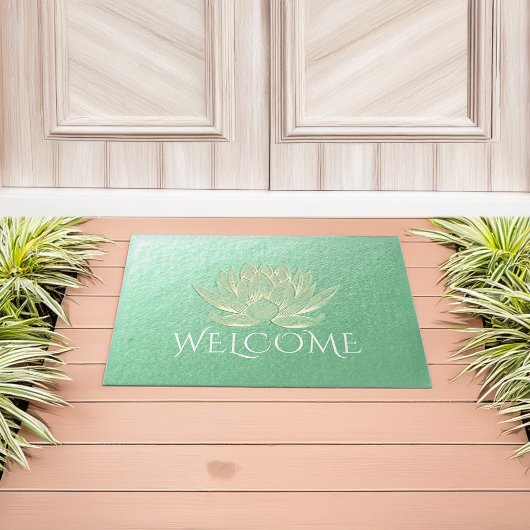 YOGA Instructor Studio Welcome Green Gold Lotus Fußmatte