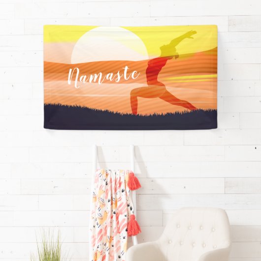 Yoga Instructor Sun Salutation Crescent Moon Pose Banner (Insitu)