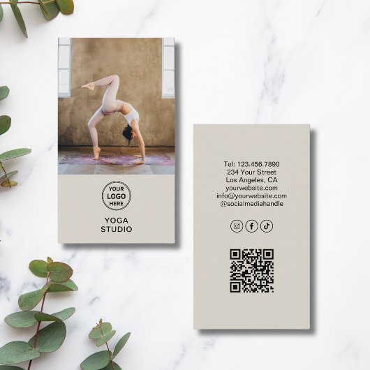 Yoga Instructor Teacher Custom Logo Photo QR Visitenkarte