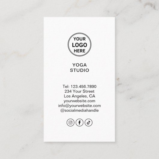 Yoga Instructor Teacher Custom Logo Photo White Visitenkarte (Rückseite)