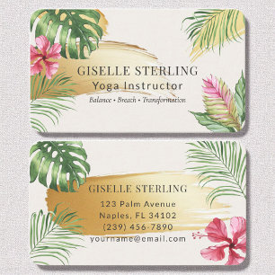Yoga Instructor Tropical Gold Brushed Watercolor Visitenkarte