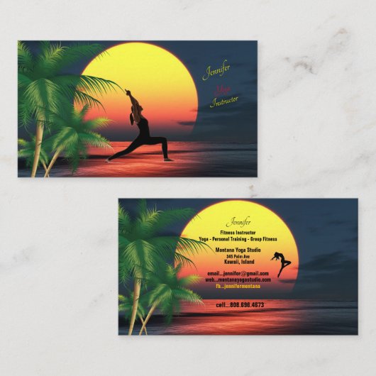 Yoga Instructor Tropical Sunset Palm Trees Aloha Visitenkarte (Vorne/Hinten)