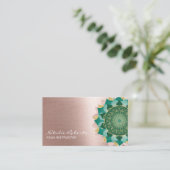Yoga Instructor Turquoise Rose Gold Mandala Blume Visitenkarte (Stehend Vorderseite)