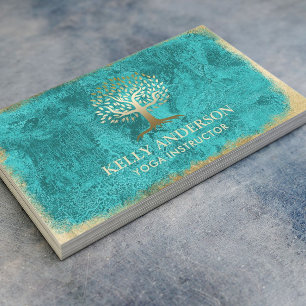 Yoga Instructor Vintag Turquoise Gold Tree Visitenkarte