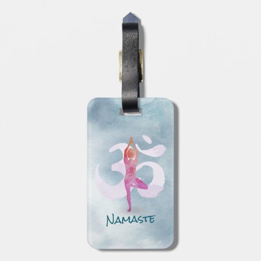 YOGA Instructor Wasserfarbe Meditation Pose Om Sig Gepäckanhänger (Rückseite vertikal)