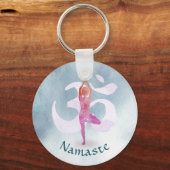 YOGA Instructor Wasserfarbe Meditation Pose Om Sig Schlüsselanhänger (Vorderseite)