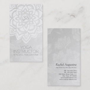 YOGA Instructor White & Silver Mandala OM Symbol Visitenkarte