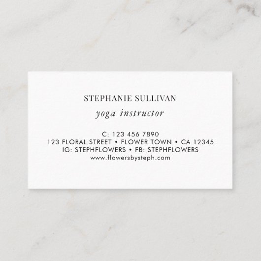 Yoga Instructor Wildblume Visitenkarte (Rückseite)