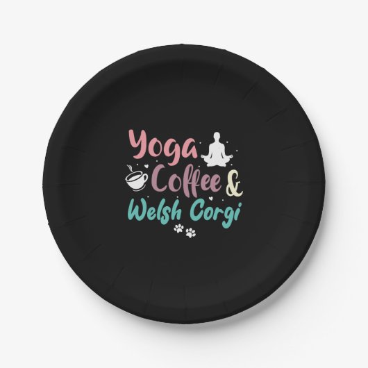 Yoga-Kaffee und Walisischer Corgis Pappteller (Vorderseite)