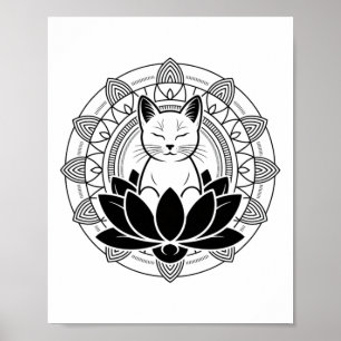 Yoga-Katze Lotusblume Achtsamkeit Meditation T-Shi Poster