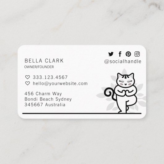 Yoga-Katze Meditieren Yoga-Pose Weiß Visitenkarte (Rückseite)