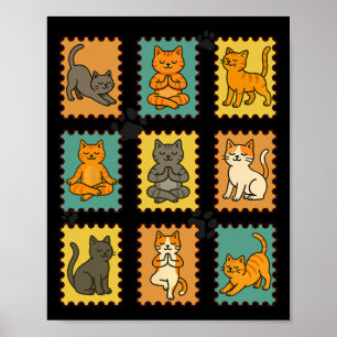 Yoga-Katzen-Briefmarke praktiziert Achtsamkeitsmed Poster