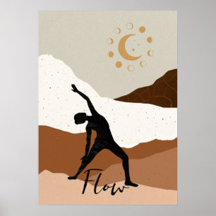 Yoga Krieger Pose Silhouette Meditation Fluss Gold Poster