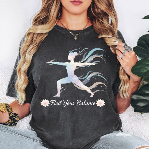 Yoga-Kriegerpose-Gleichgewichts-Lotus-Aquarell-Des T-Shirt