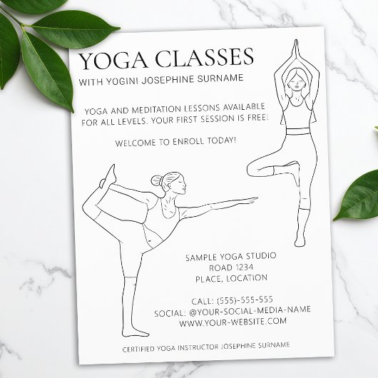 Yoga-Kurse Einfache Schwarze Linie Kunst Flyer