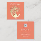 Yoga-Kurse Schule Privatlehrer Qr Coral Quadratische Visitenkarte (Vorne/Hinten)