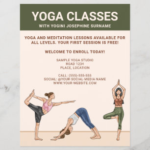 Yoga-Kurse Yoga-Lehrer Meditationsstunden Flyer