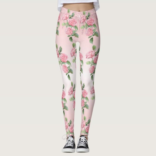 Yoga Leggings Rosen und Glitzer (Vorderseite)