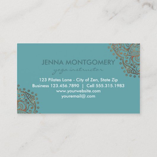 Yoga-Lehrer Boho | eleganter aquamariner Visitenkarte (Rückseite)