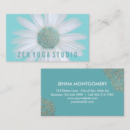 Yoga-Lehrer Boho | Gänseblümchen-GoldMandalas auf Visitenkarte (Vorne/Hinten)