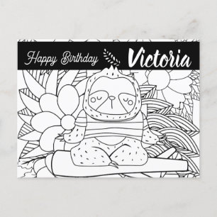 Yoga-Lehrer Faultier Geburtstag Florale Färbung Postkarte