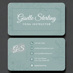 Yoga-Lehrer Green Teal Floral Visitenkarte