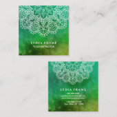 Yoga-Lehrer-Grün-Aquarell-Mandala Quadratische Visitenkarte (Vorne/Hinten)