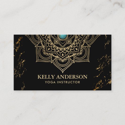 Yoga-Lehrer-Lotos-Blumemandala-Schwarzes u. Gold Visitenkarte (Vorderseite)
