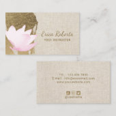 Yoga-Lehrer-Lotus-Goldanschlag-elegantes Leinen Visitenkarte (Vorne/Hinten)