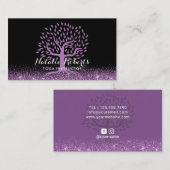 Yoga-Lehrer-modernes lila Leben-Baum-Schwarzes Visitenkarte (Vorne/Hinten)