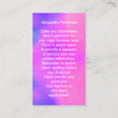 Yoga Lehrer Pink Lila Baumhütte Pose Visitenkarte (Rückseite)