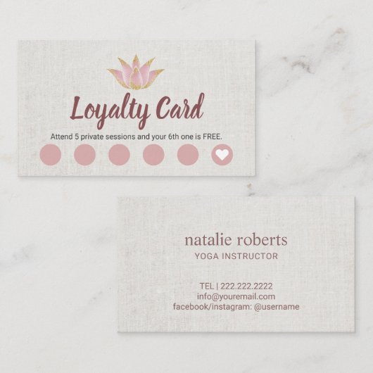 Yoga-Lehrer-Rosen-Goldlotos-Blumen-Loyalität Treuekarte (Vorne/Hinten)
